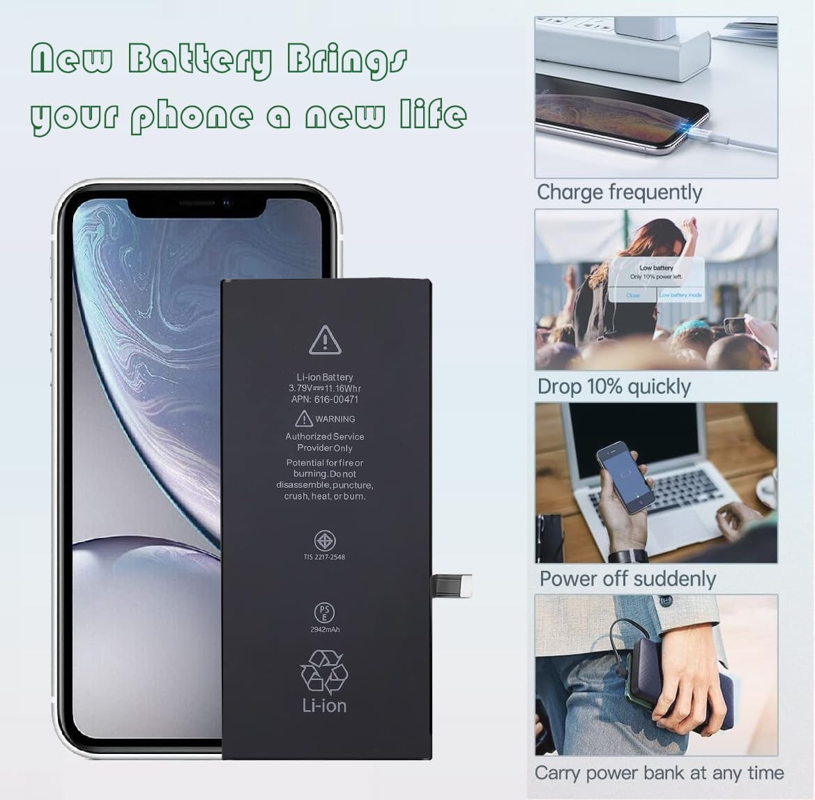 iPhone XR 64G バッテリー新品 OEM Original Apple Replacement Battery for iPhone XR 100% Health